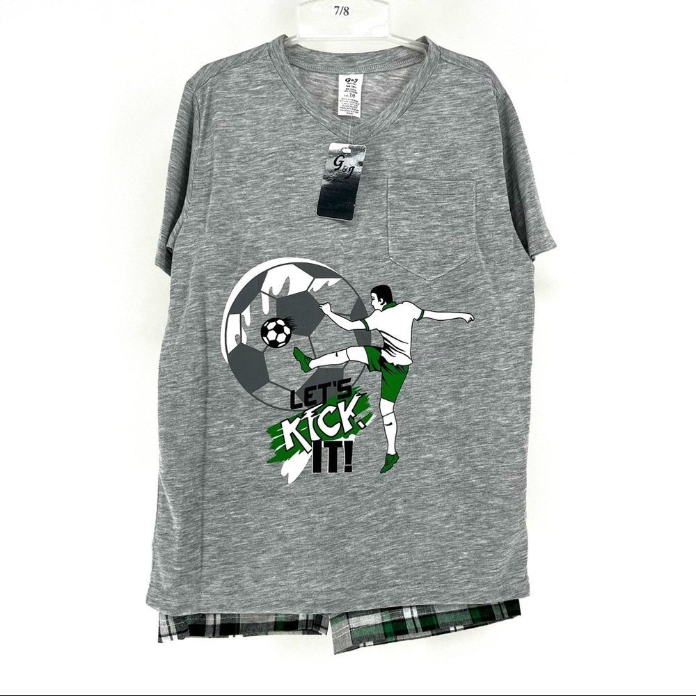 G & J Relations Kid's Let's Kick It Shirt & Plaid Short Pants Set-Various Sizes